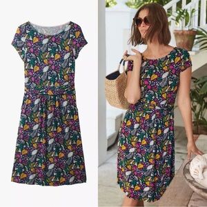 Boden • Amelie Jersey Dress knit Navy Paradise floral print fit & flare ruched